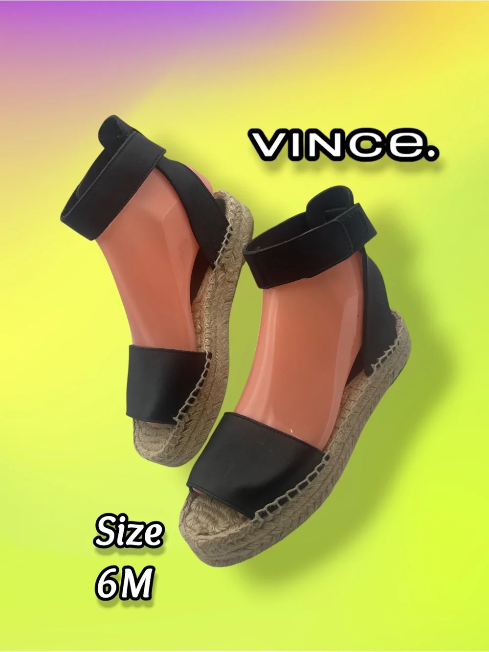 Vince Edie Black Leather Platform Espadrille Sandal Size 6M